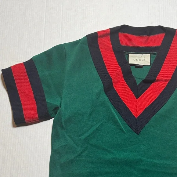 GUCCI Green Jersey Web Stripe Black Red Trim Varsity V-Neck Mini Shirt Dress  S is available for purchase on au PAY Market - Imported Goods Online Store  Co.Ltd. | au PAY Market -